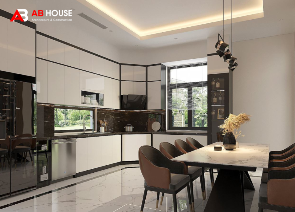Chiêm ngưỡng thiết kế bếp mở thời thượng với đá thạch anh nhân tạo
